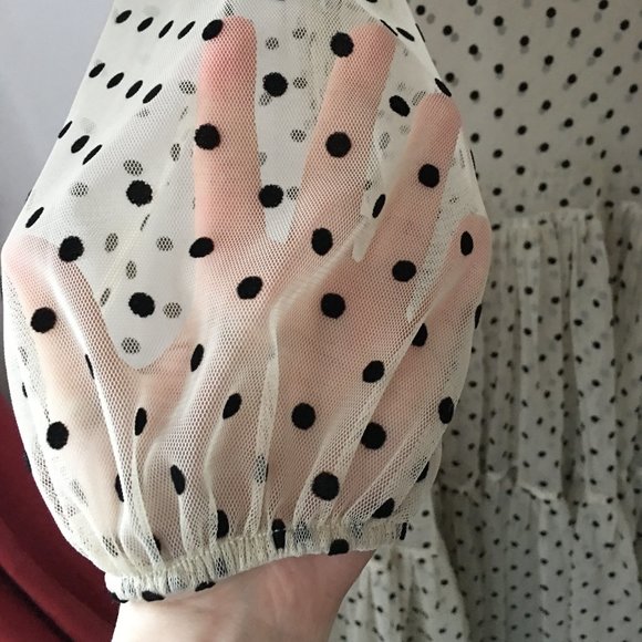 H&M Cream mesh black polka dot dress - Picture 3 of 7